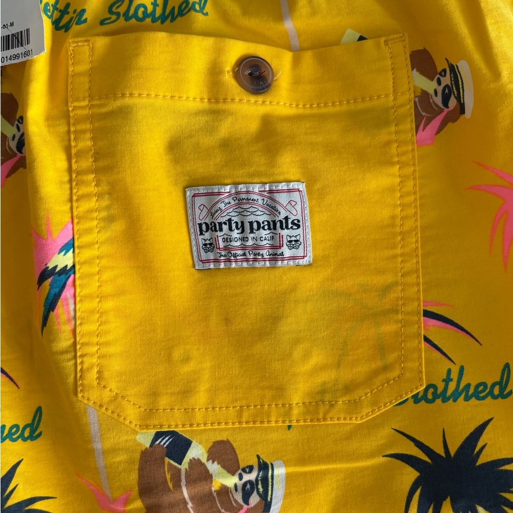 Men’s "Gettin' Slothed" swim trunks from Party Pants. Yellow Size M - Picture 3 of 6